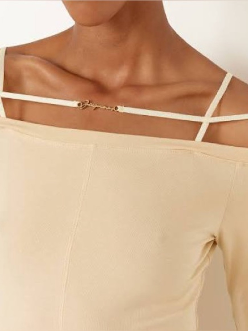 NWT Jacquemus Ivory The Sierra Short Sleeve Strappy Off the Shoulder Top, Small